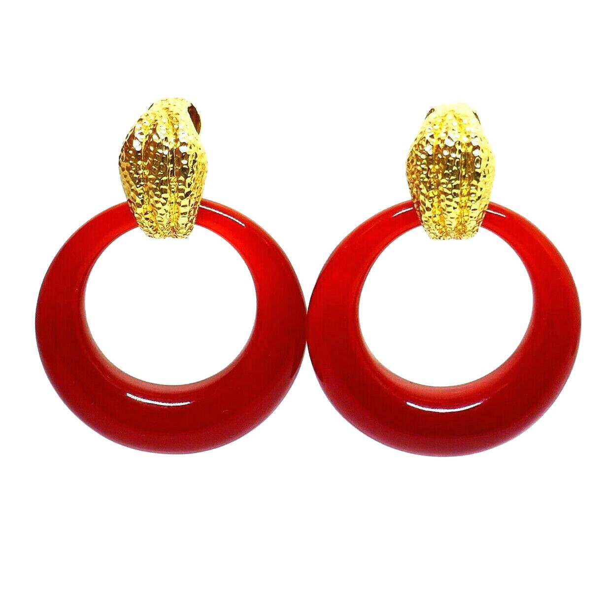 David b Door Knocker Carnelian Yellow Gold Earrings For Sale at 1stdibs