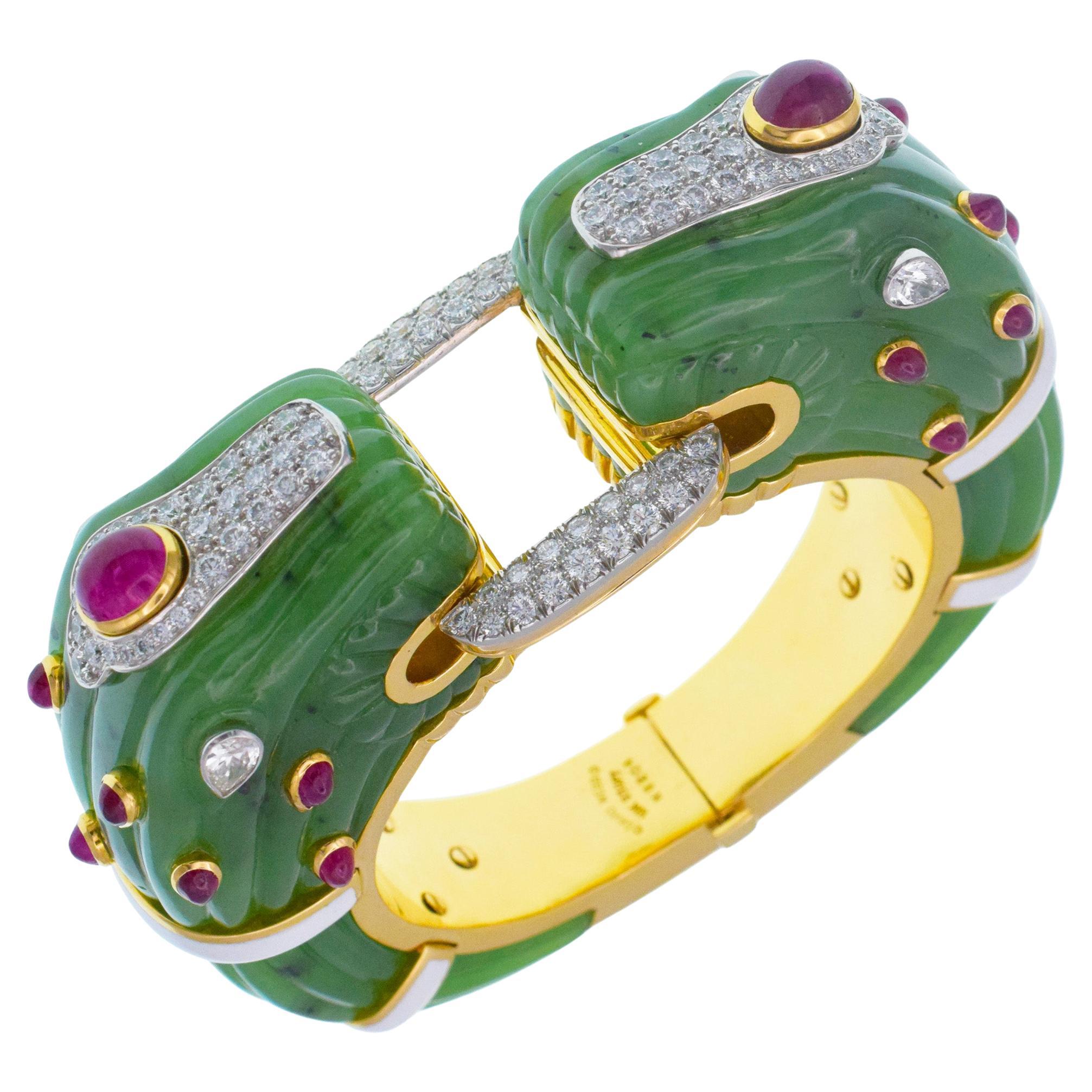 David Webb - Bracelet en néphrite avec chimère à deux têtes