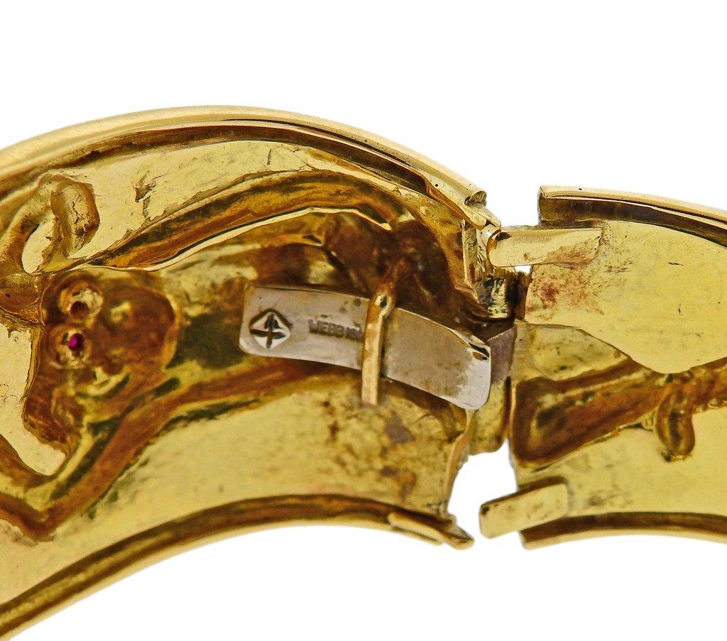 David Webb Double Monkey Ruby Gold Cuff Bracelet In Excellent Condition In Lambertville, NJ