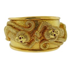 David Webb Double Monkey Ruby Gold Cuff Bracelet