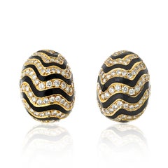 David Webb Zebra Pave Set Diamond Dome Clip On Earrings