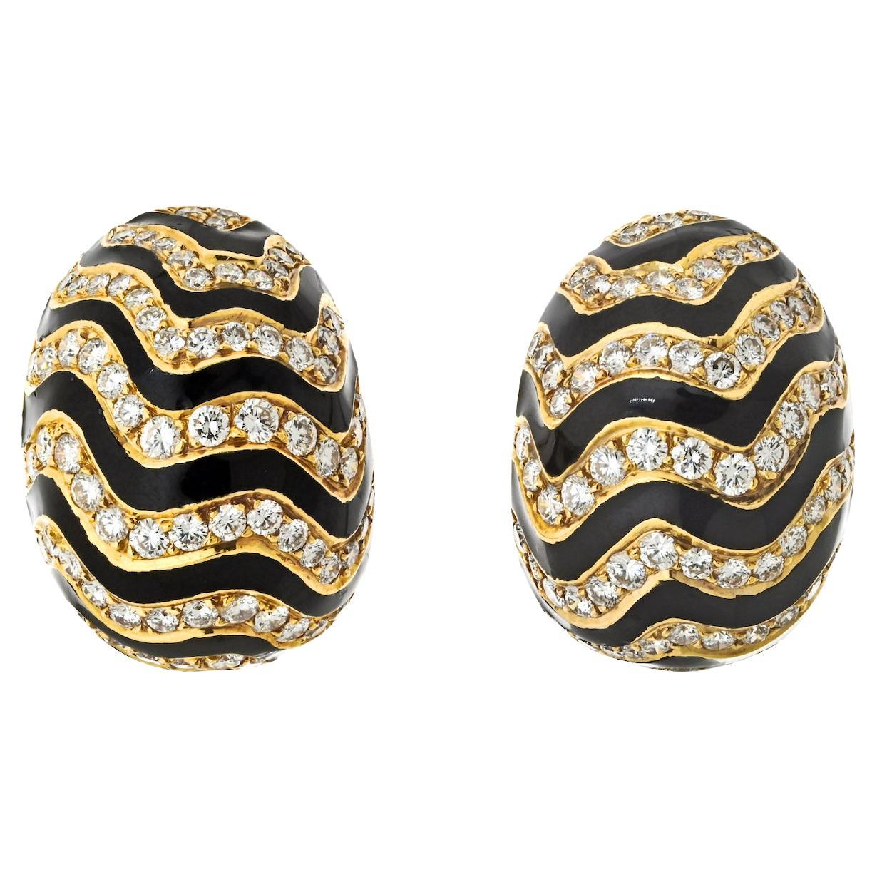 David Webb Zebra Pave Set Diamond Dome Clip On Earrings