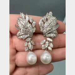 DAVID WEBB Earrings Platinum 10.90 CTW Diamond & South Sea Pearl Drops