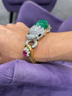 David Webb Emerald and Diamond Chimera Bangle Bracelet