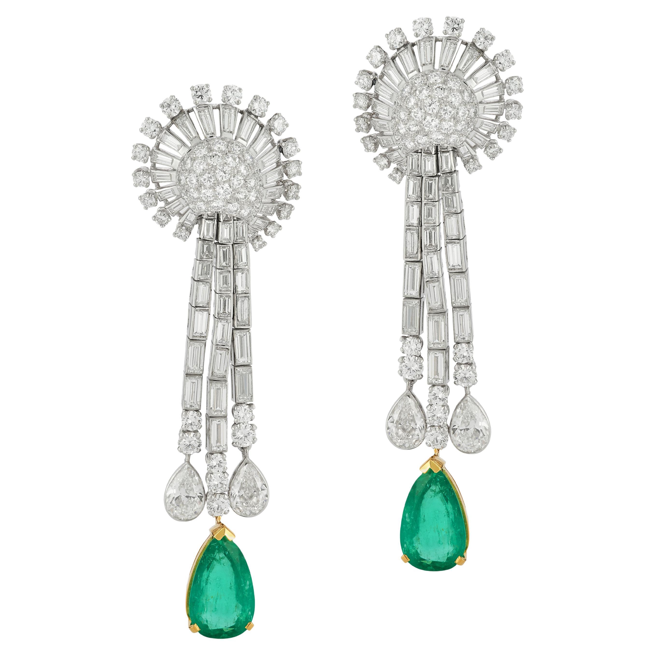 David Webb Emerald and Diamond Earrings