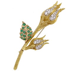 David Webb Emerald and Diamond Flower Brooch