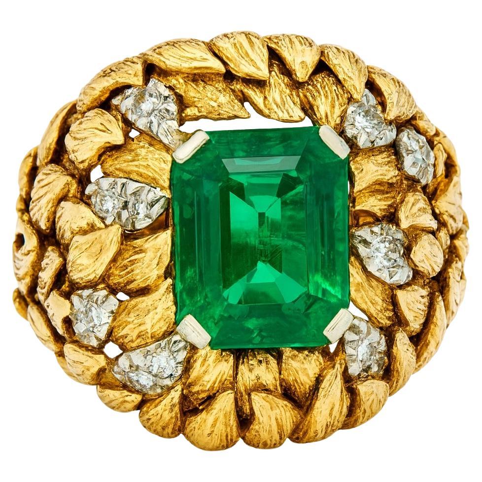David Webb Cocktailring mit Smaragd und Diamant aus Platin und 18 Karat Gold