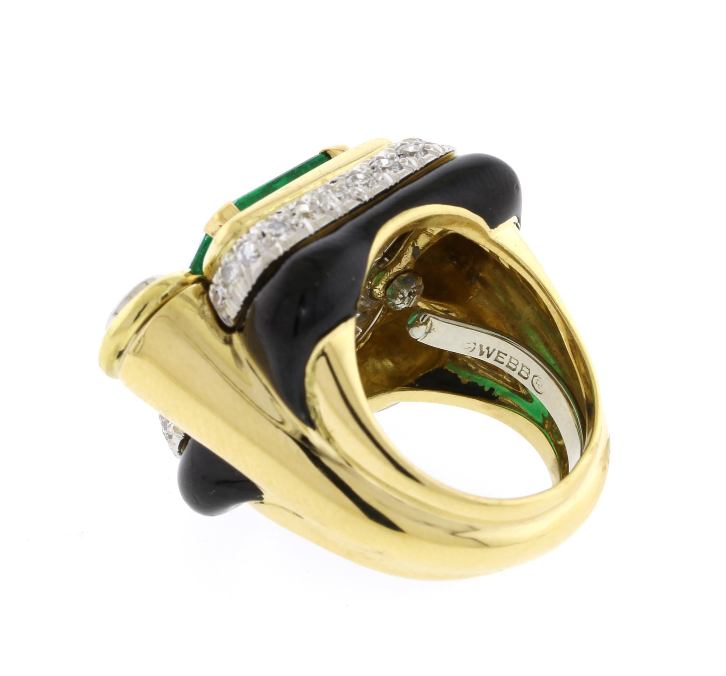 Emerald Cut David Webb Emerald and Diamond Ring For Sale