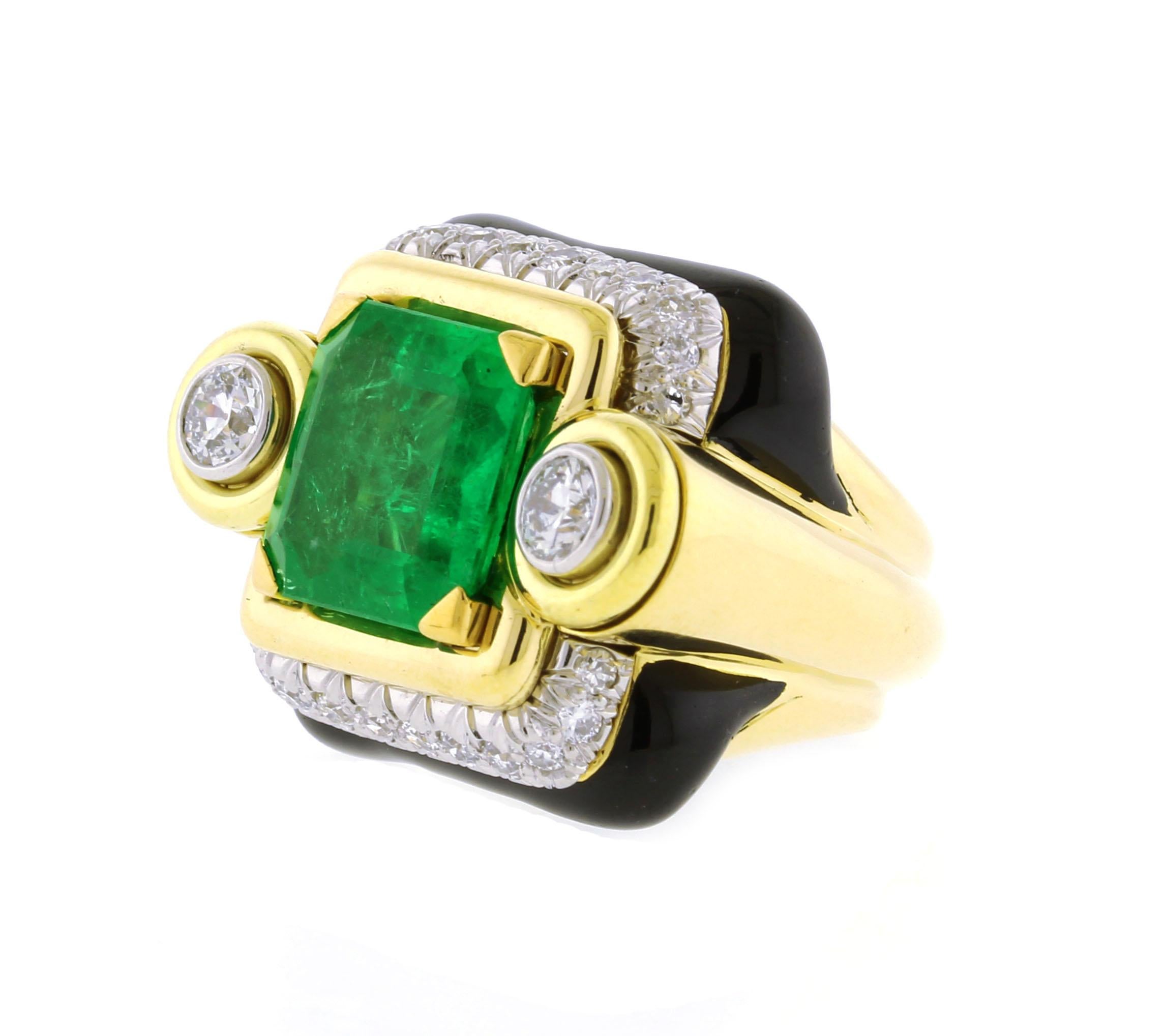 Women's or Men's David Webb Emerald and Diamond Ring For Sale