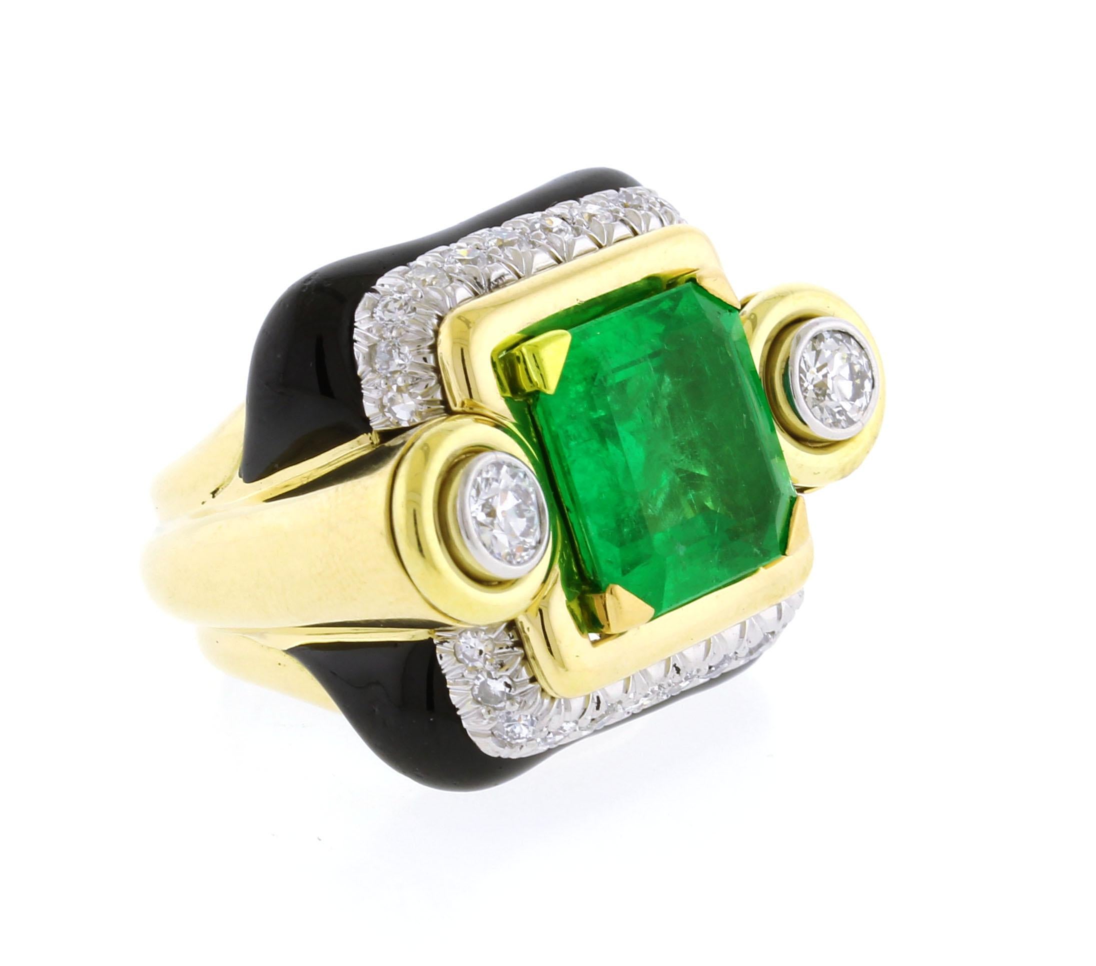 David Webb Emerald and Diamond Ring For Sale 1