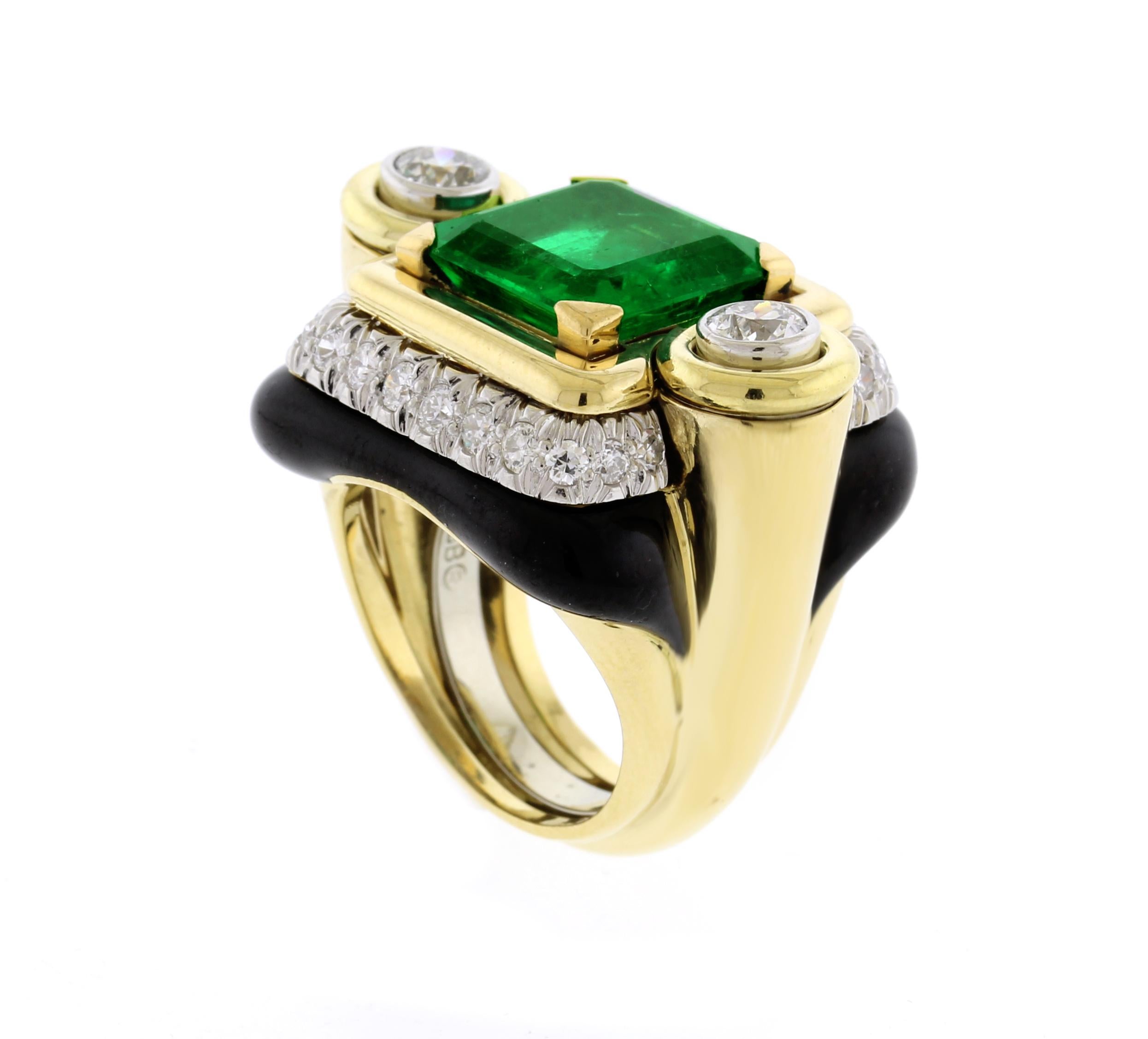 David Webb Emerald and Diamond Ring For Sale 2