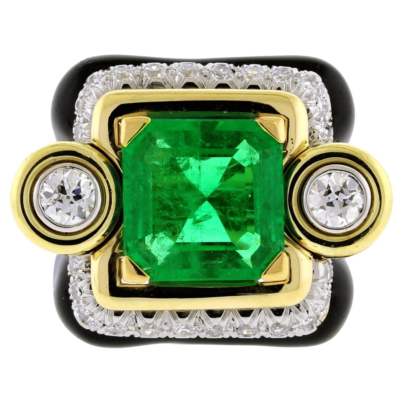 David Webb Emerald and Diamond Ring For Sale