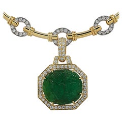 David Webb Emerald and Yellow Gold Necklace and Pendant/Brooch Pin