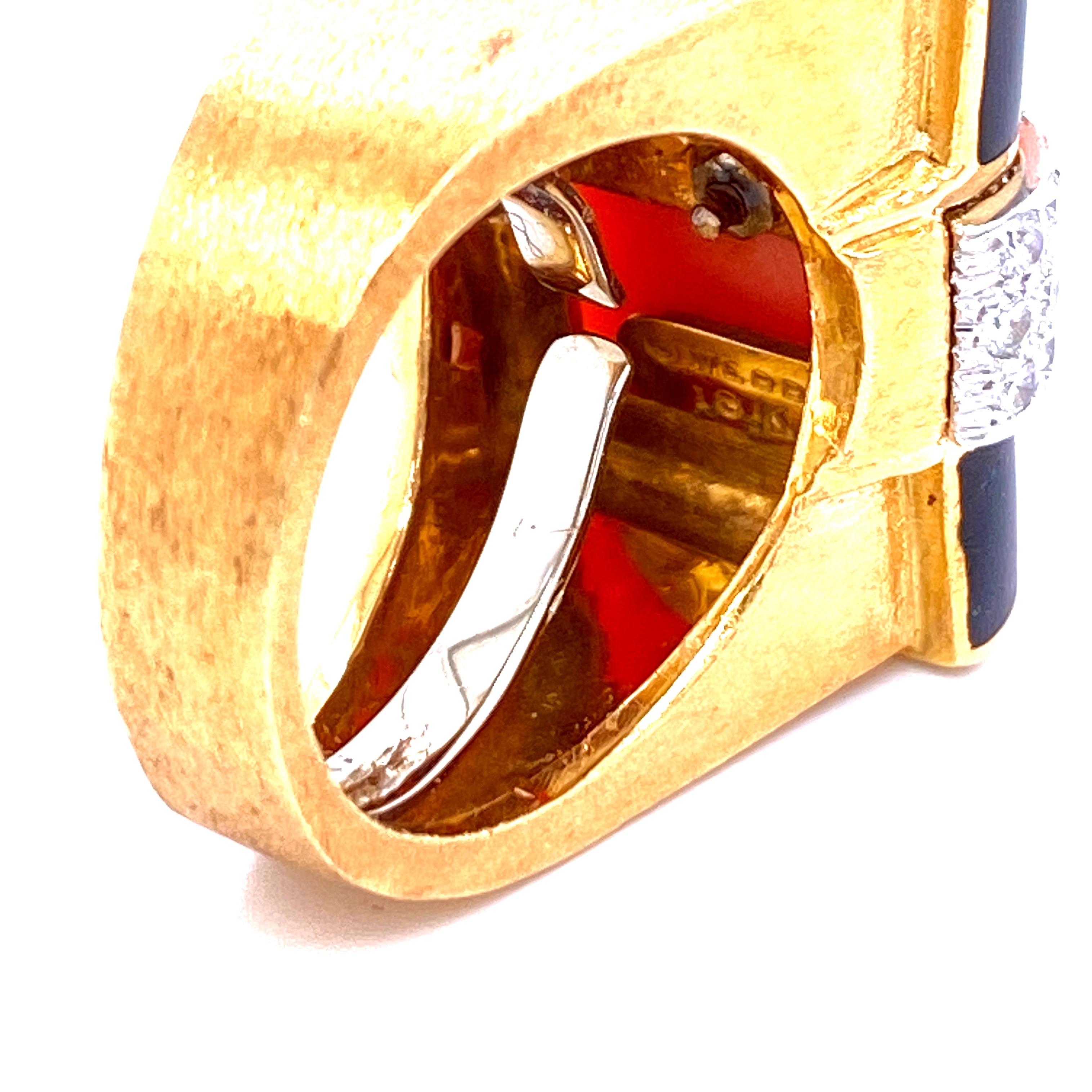David Webb Emerald Coral Diamond Enamel Gold Ring 4