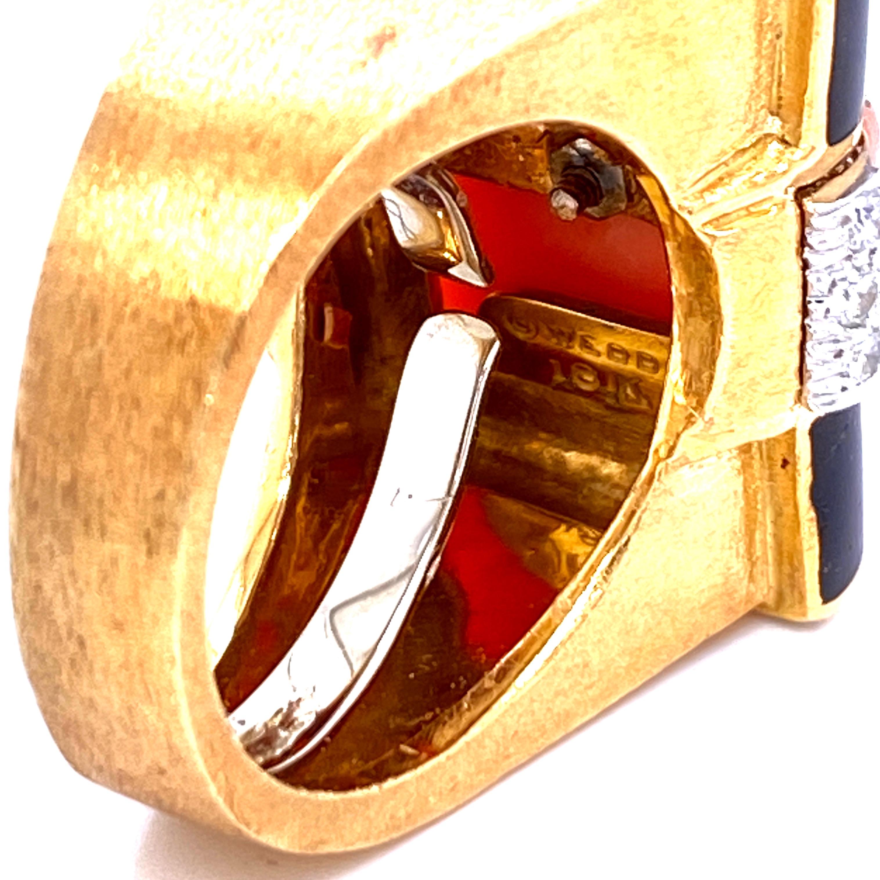 David Webb Emerald Coral Diamond Enamel Gold Ring 3
