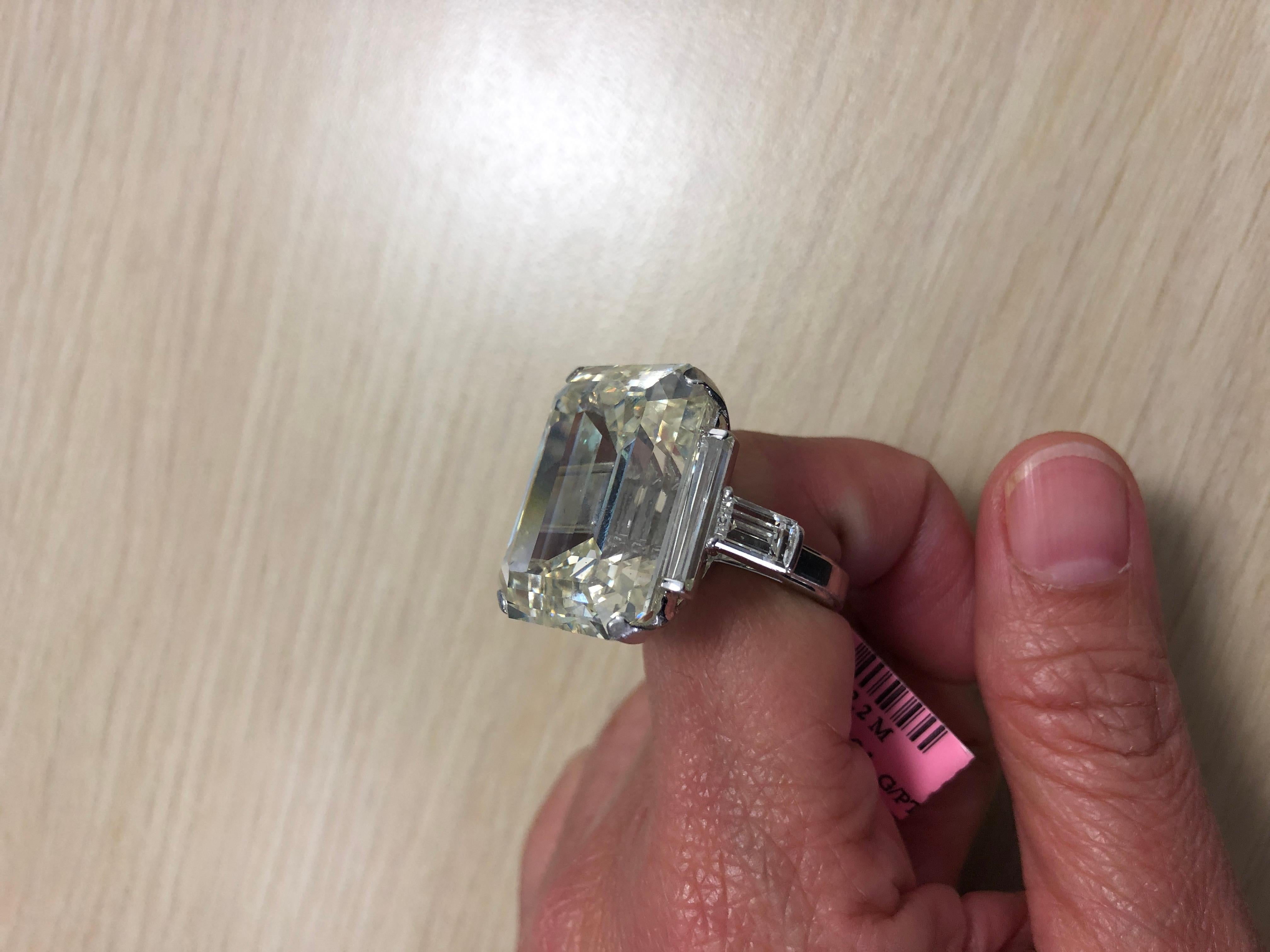 Women's or Men's David Webb 52.55 Carat Emerald-Cut Diamond Gold Platinum Engagement Ring For Sale