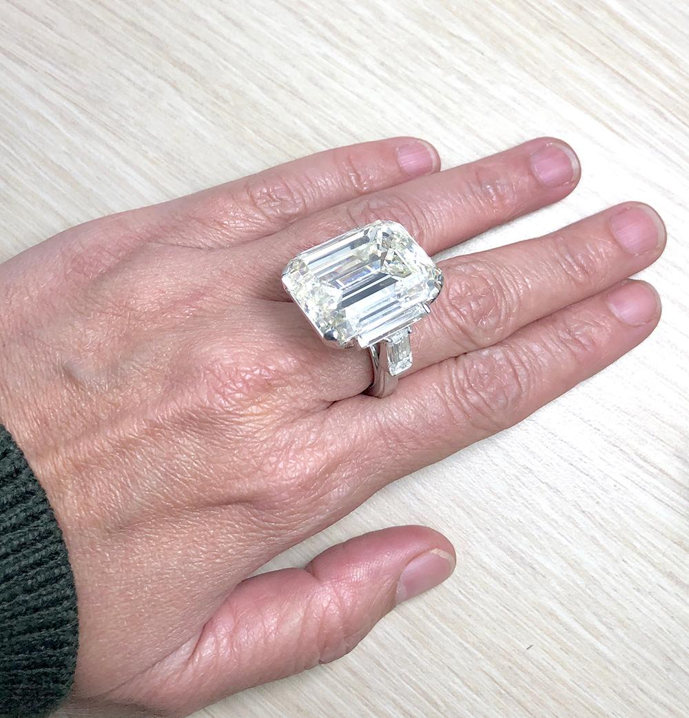 David Webb 52.55 Carat Emerald-Cut Diamond Gold Platinum Engagement Ring For Sale 1