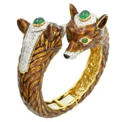 David Webb Emerald, Diamond and Enamel Fox Bracelet