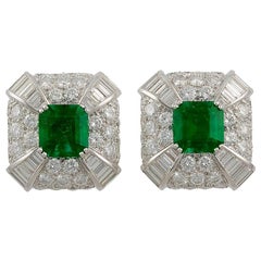 Vintage David Webb Emerald Diamond Platinum Earclips