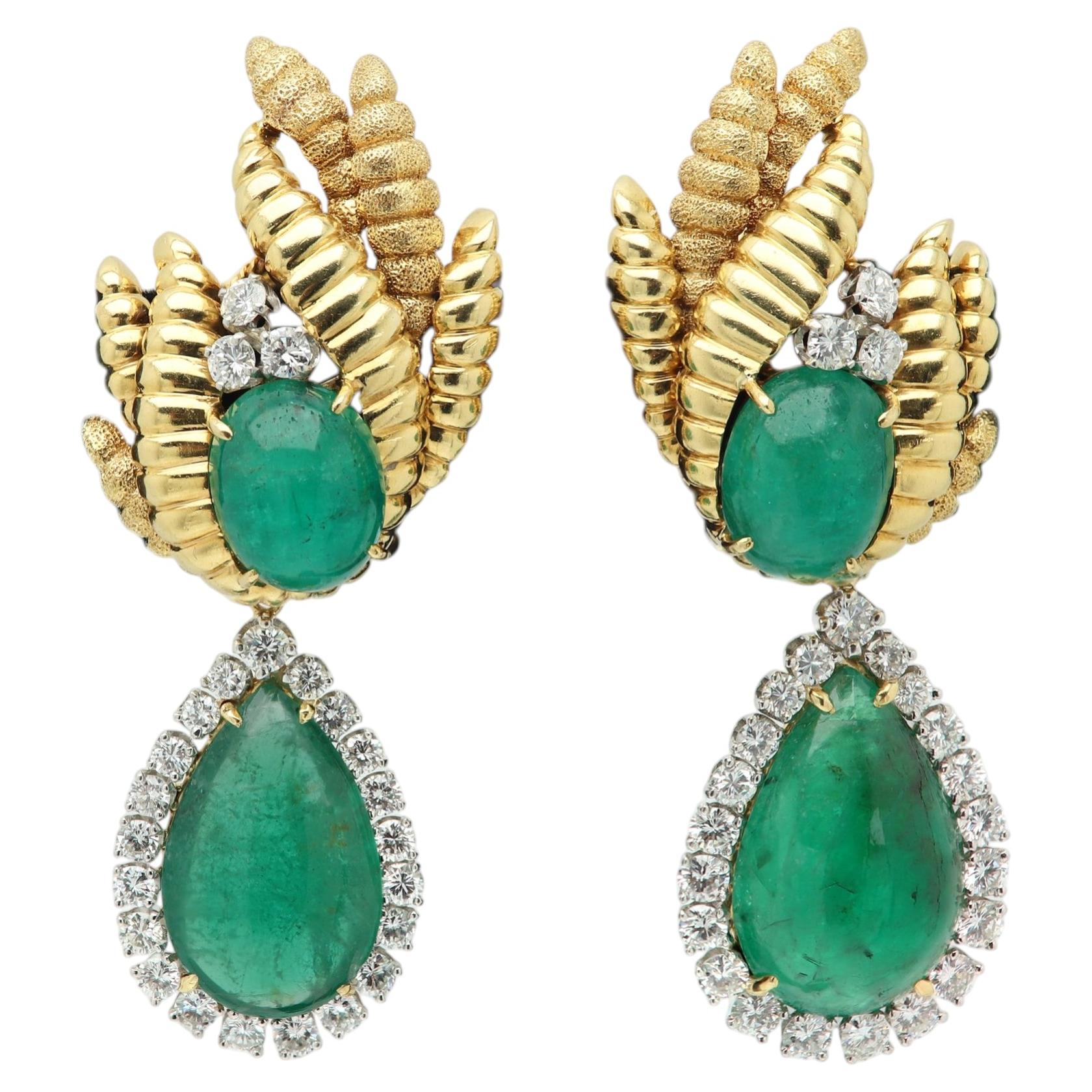 Pre-owned David Webb Fancy Emerald Earrings Vintage 18k Gold Day Or Night Clip On Earring In Green