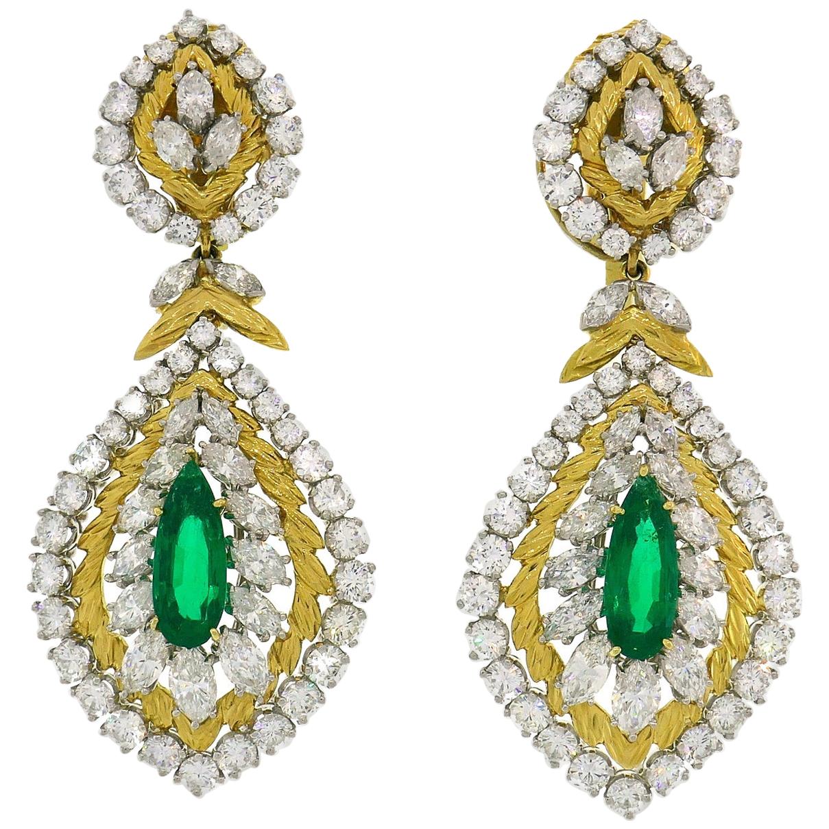 Vintage David Webb Earrings Emerald Diamond 18k Gold Day and Night Cross River For Sale