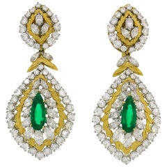 Vintage David Webb Earrings Emerald Diamond 18k Gold Day and Night Cross River