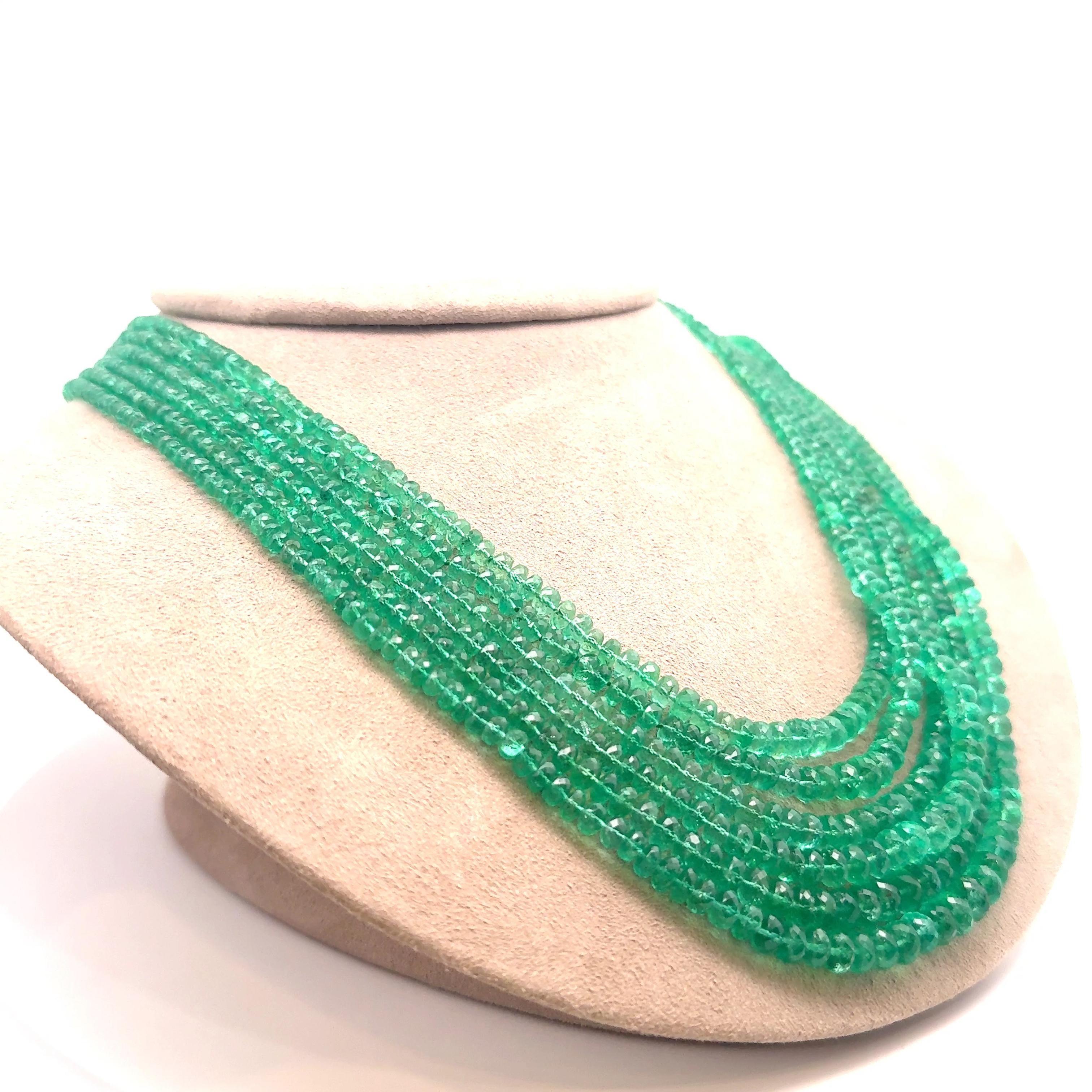 Contemporary David Webb Emerald Diamond Multi-Strand Beads Necklace For Sale