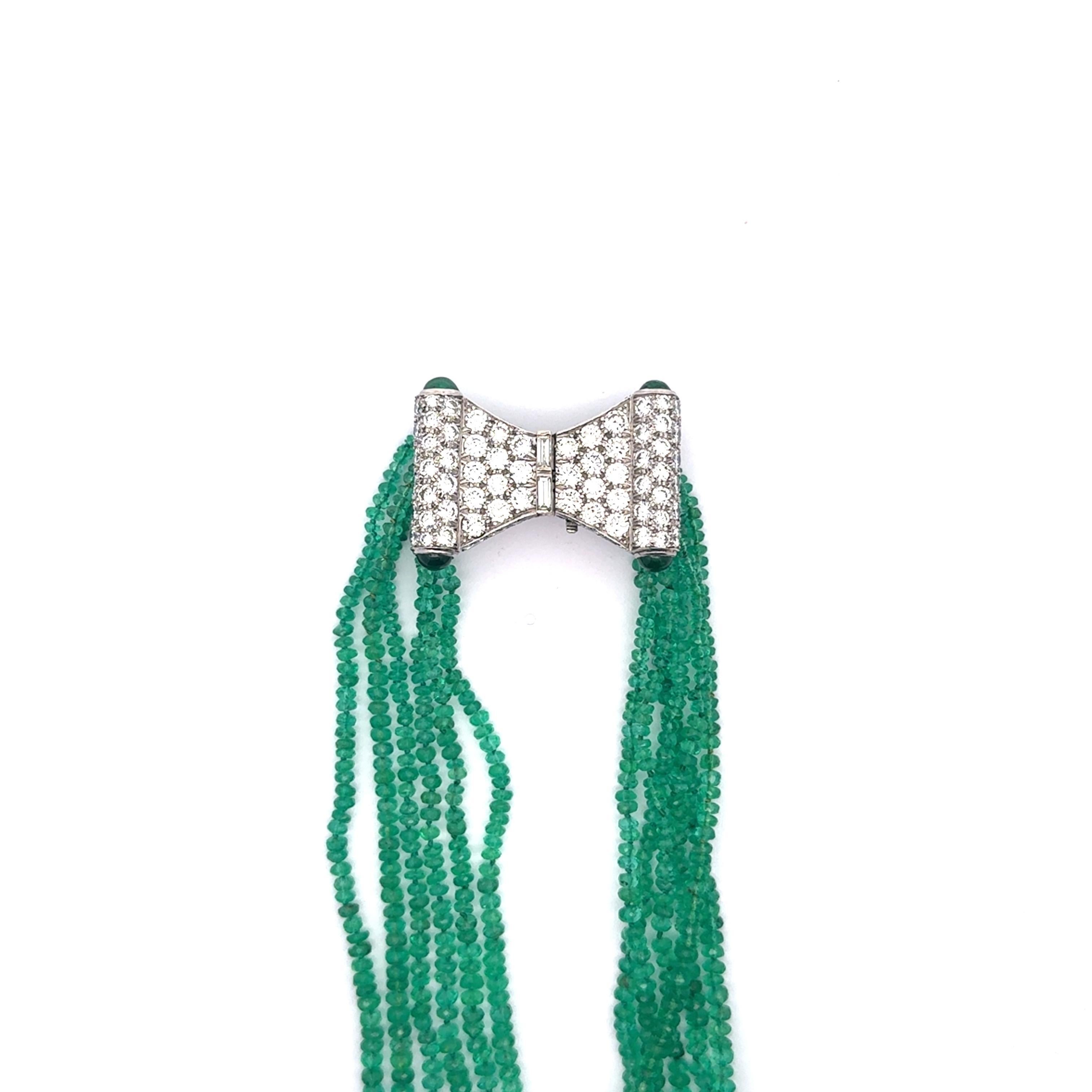 Women's David Webb Emerald Diamond Multi-Strand Beads Necklace For Sale