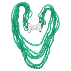 David Webb Emerald Diamond Multi-Strand Beads Necklace