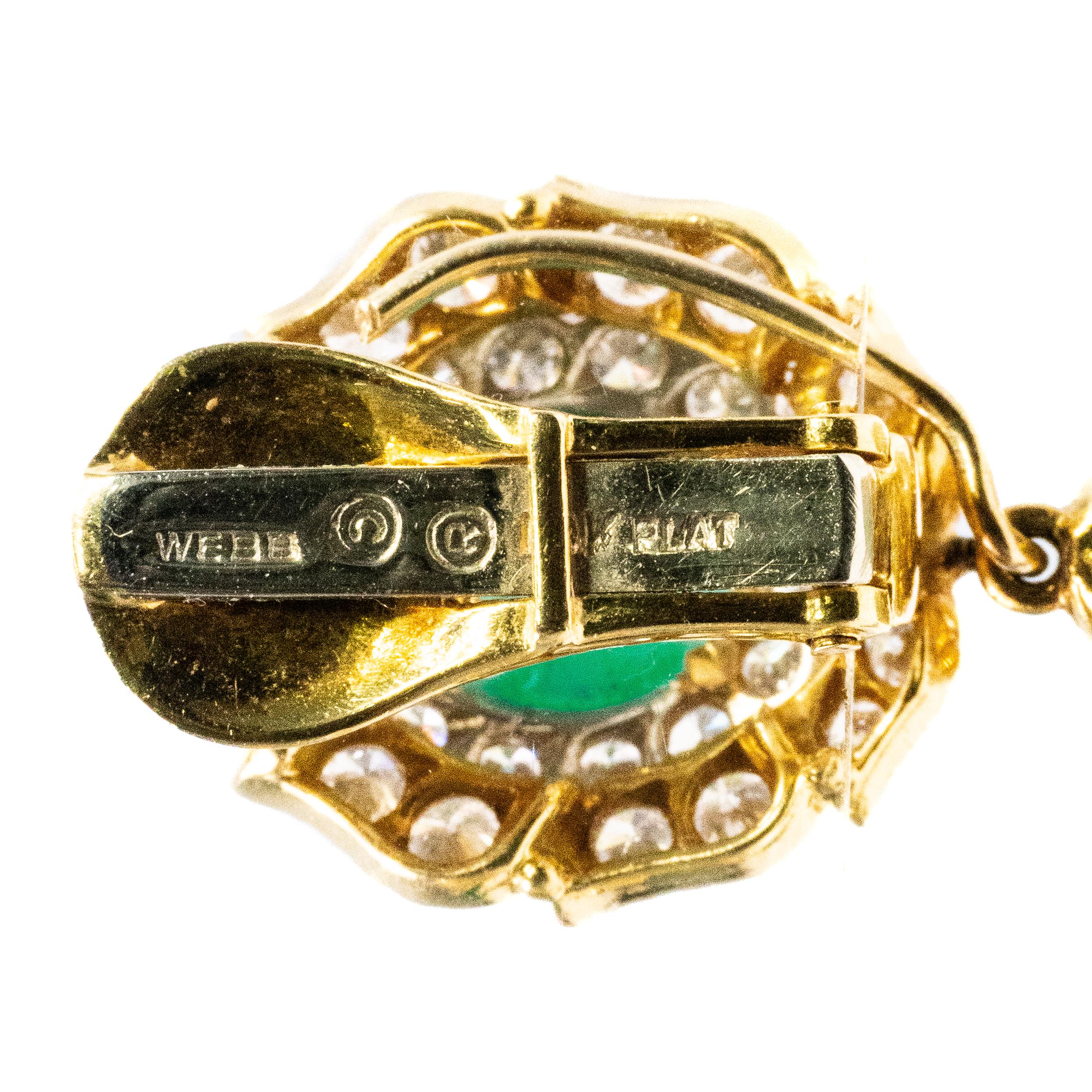 Retro David Webb Emerald & Diamond Pendent Earrings For Sale