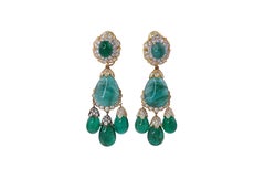 David Webb Emerald & Diamond Pendent Earrings