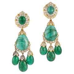 David Webb Emerald & Diamond Pendent Earrings