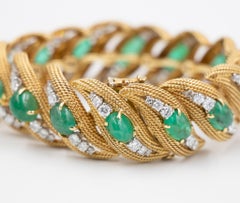 David Webb Emerald & Diamond Ribbon Bracelet - 18k Gold / Platinum w. 65 Cts. 7"