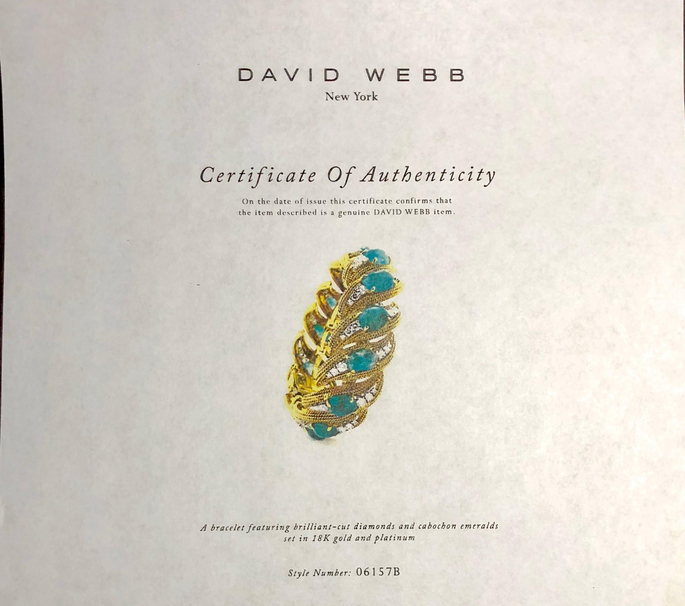 David Webb Emerald & Diamond Ribbon Bracelet - 18k Gold / Platinum w. 65 Cts. 7