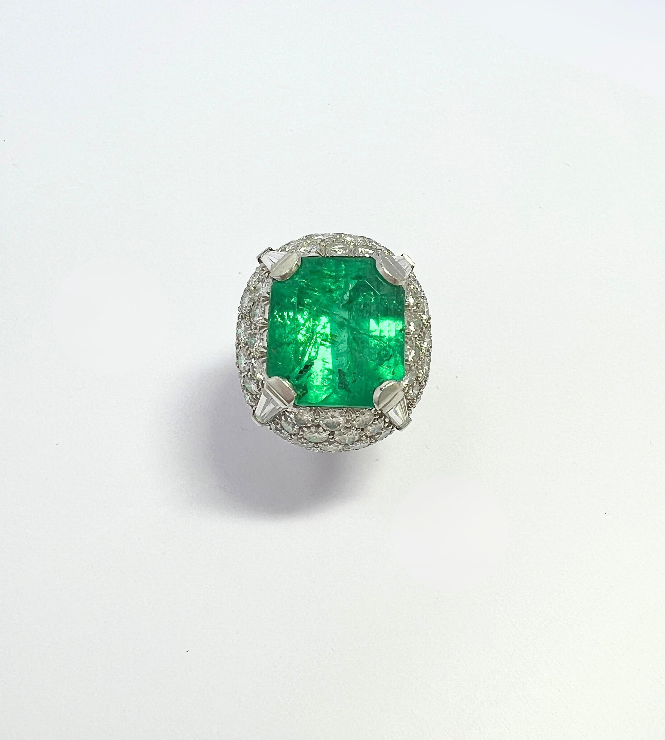 Emerald Cut David Webb Emerald Diamond Ring For Sale
