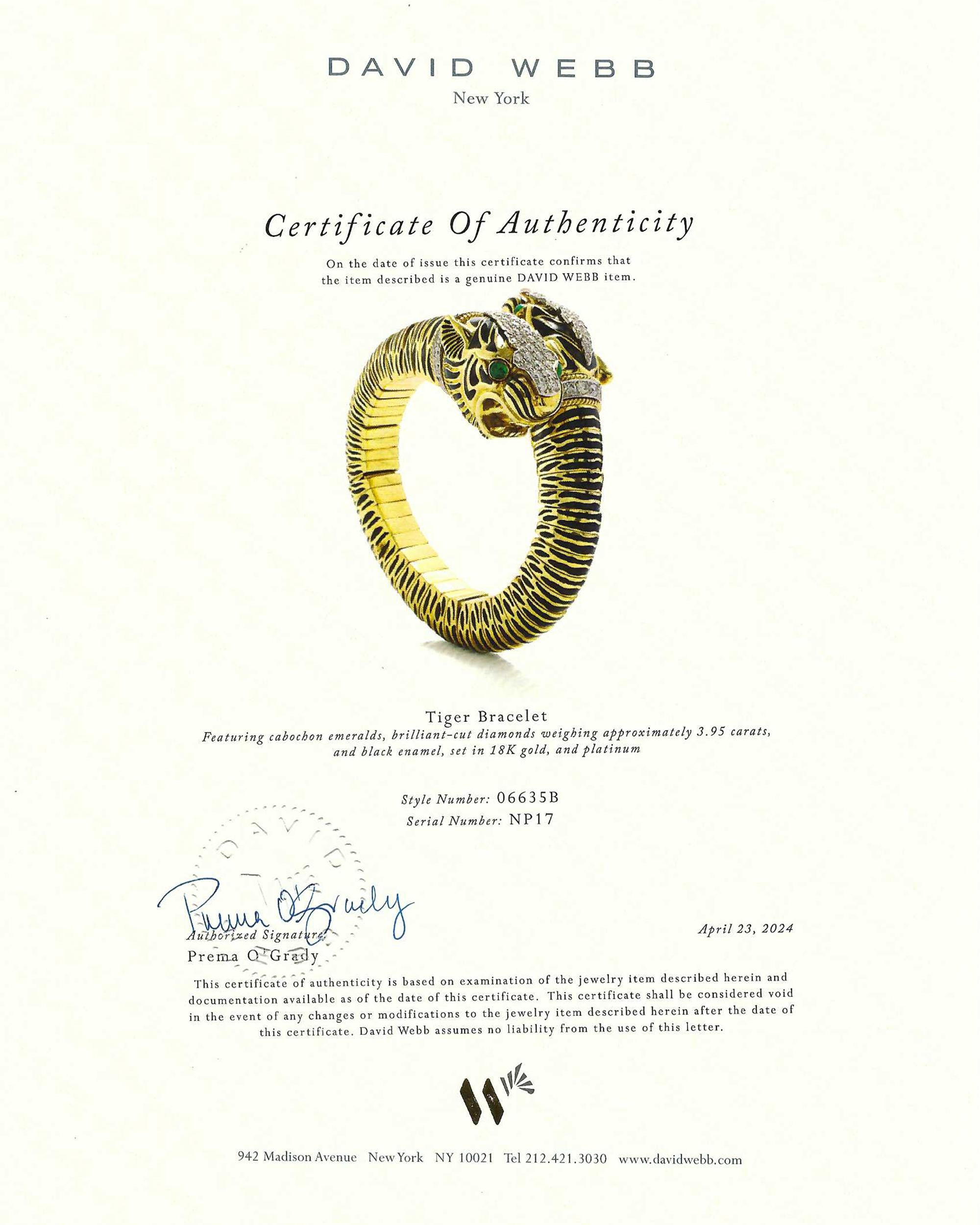 David Webb, bracelet tigre en émeraudes et diamants Neuf - En vente à New York, NY