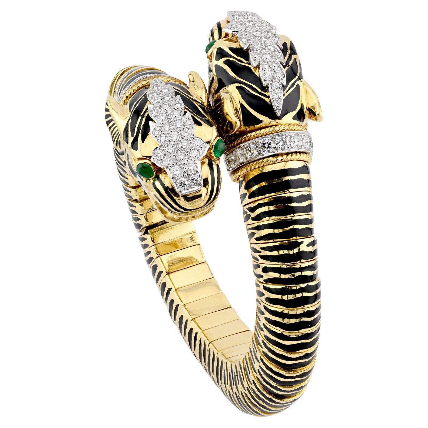 David Webb, bracelet tigre en émeraudes et diamants en vente
