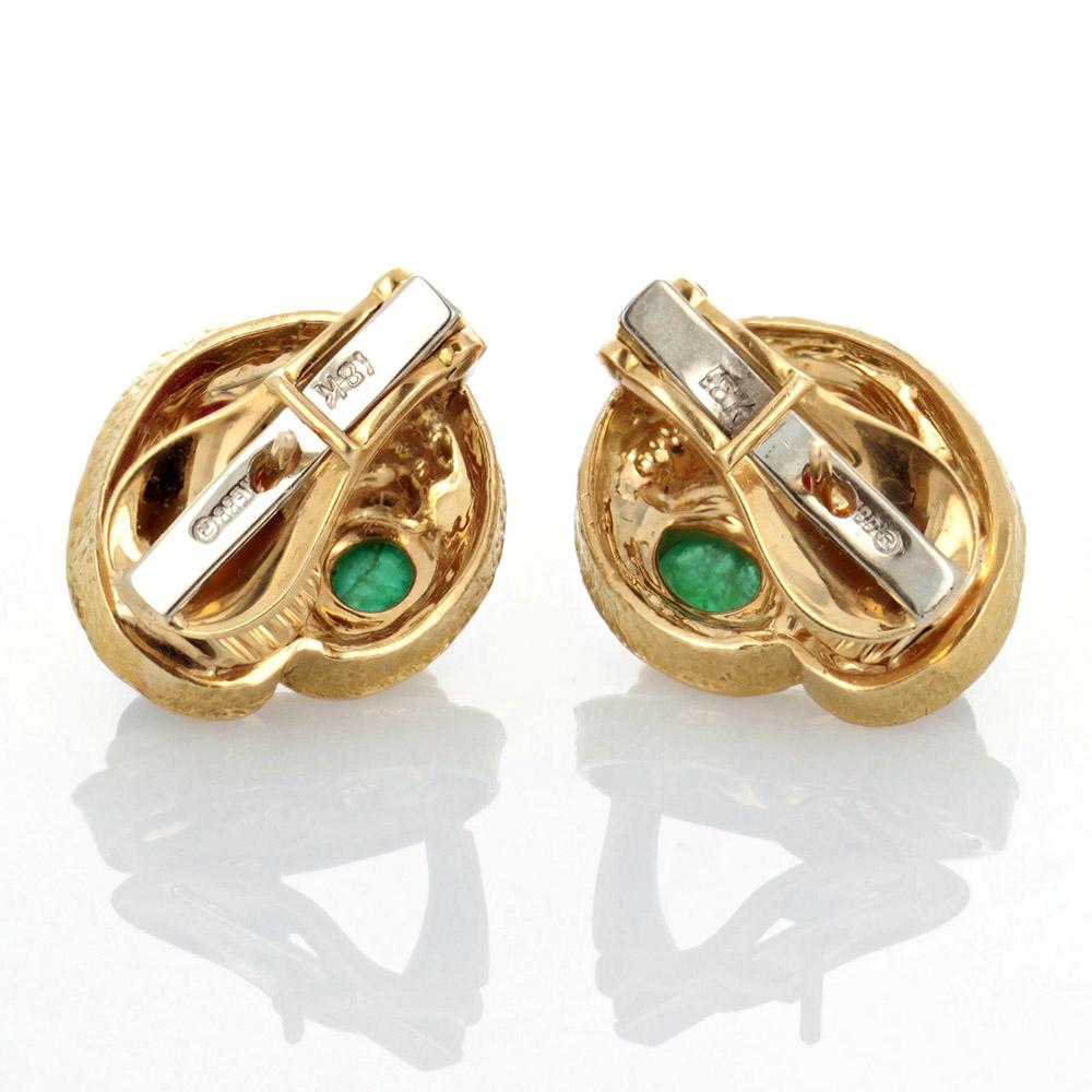 David Webb Emerald Ruby and Sapphire Cabochon Earrings 1