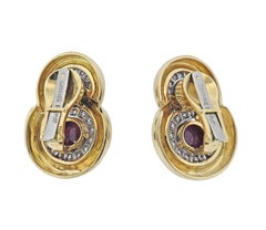 David Webb Emerald Ruby Diamond Gold Platinum Earrings
