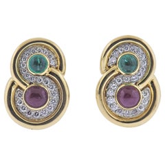 David Webb Emerald Ruby Diamond Gold Platinum Earrings David Webb Emerald Ruby Diamond Gold Platinum Earrings