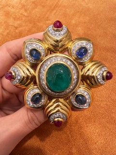 David Webb Spilla in oro 18 carati con smeraldo, rubino, zaffiro e diamante, anni '80