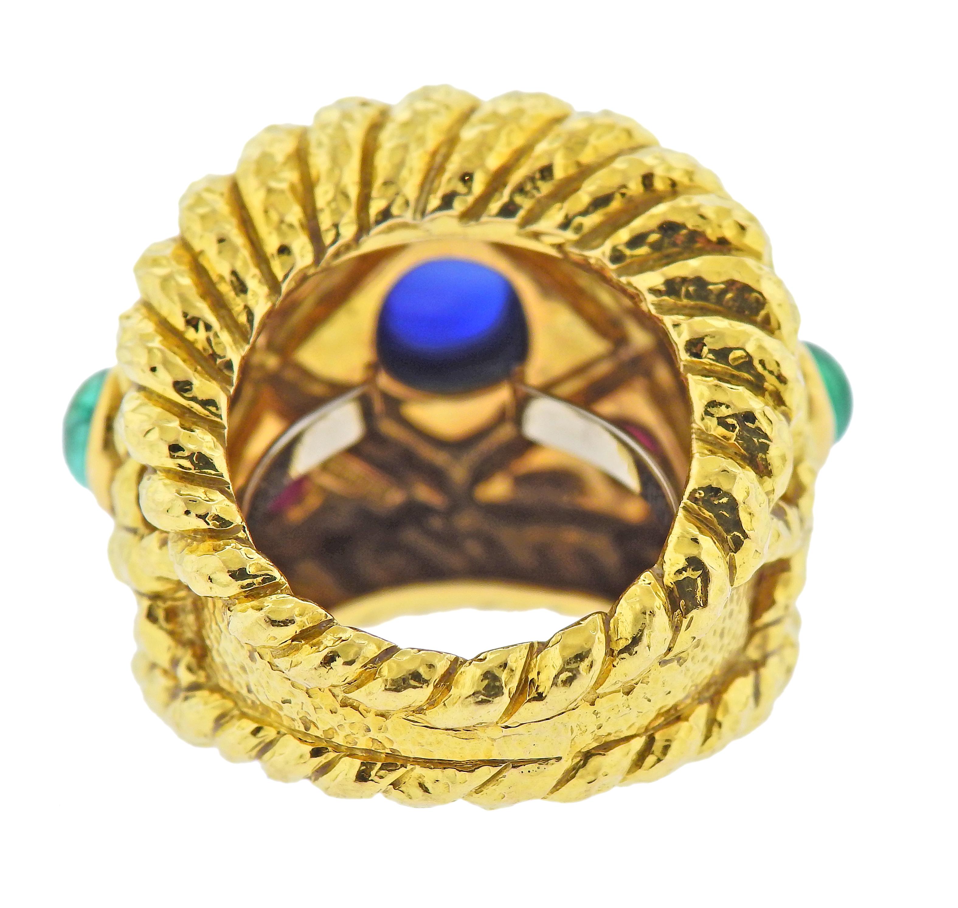 Cabochon David Webb Emerald Sapphire Ruby Gold Ring