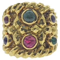 David Webb Emerald Sapphire Ruby Gold Ring