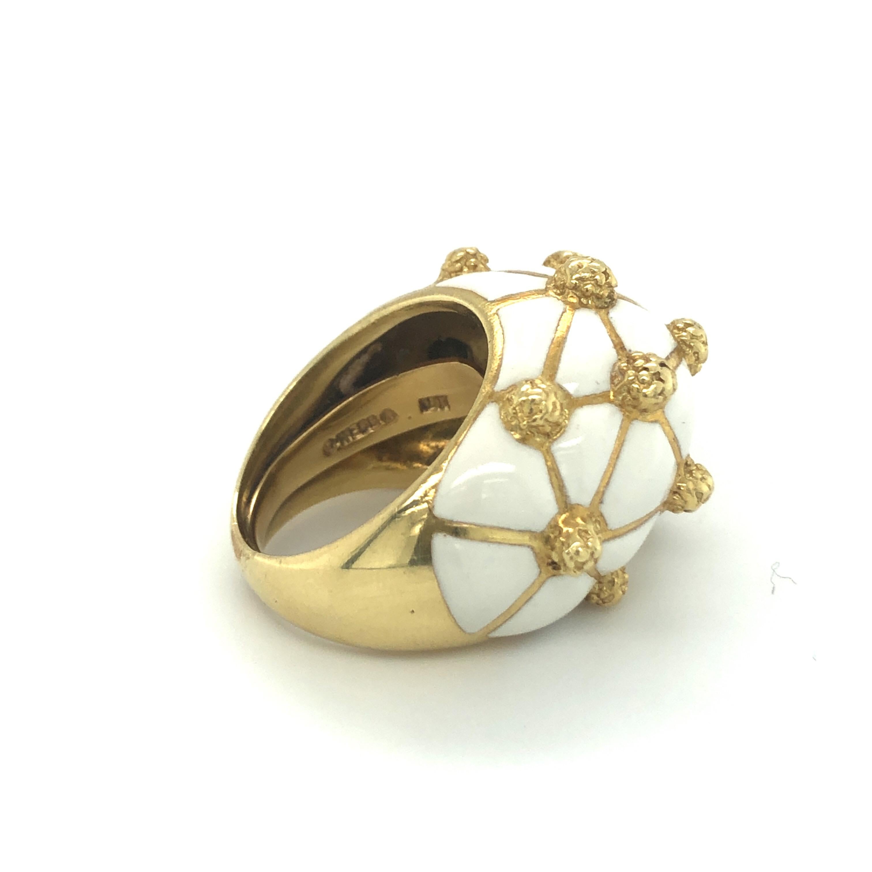David Webb Enamel 18 Karat Gold Geodesic Dome Ring 1