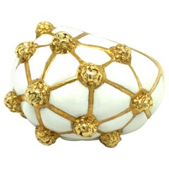 David Webb Enamel 18 Karat Gold Geodesic Dome Ring