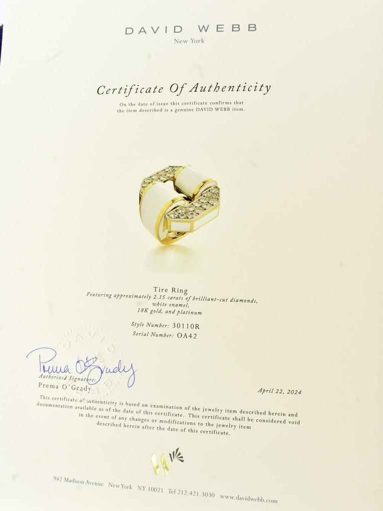 David Webb Anello di smalto, 18 carati e platino firmato con certificato David Webb in vendita 5