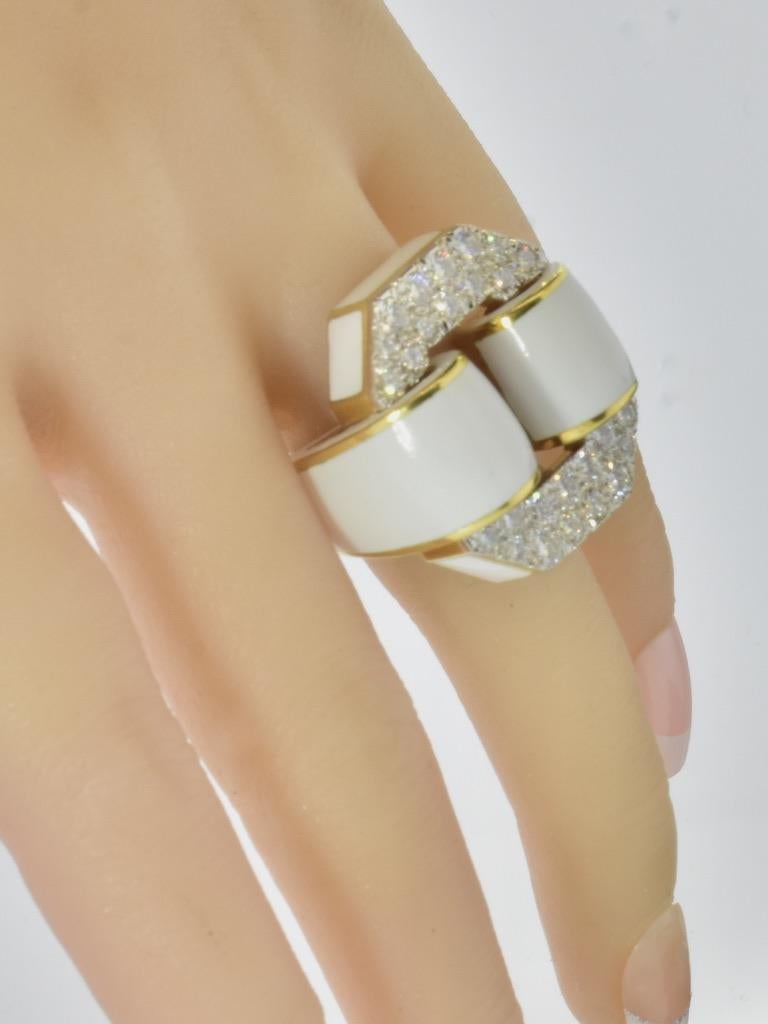 Contemporary David Webb Enamel, 18K & Platinum Tire Ring signed with a David Webb Certificate For Sale