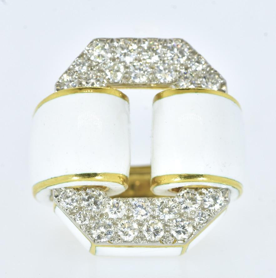 da uomo o donna David Webb Anello di smalto, 18 carati e platino firmato con certificato David Webb in vendita