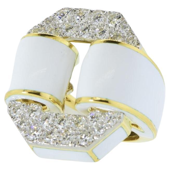 David Webb Enamel, 18K & Platinum Tire Ring signed with a David Webb Certificate