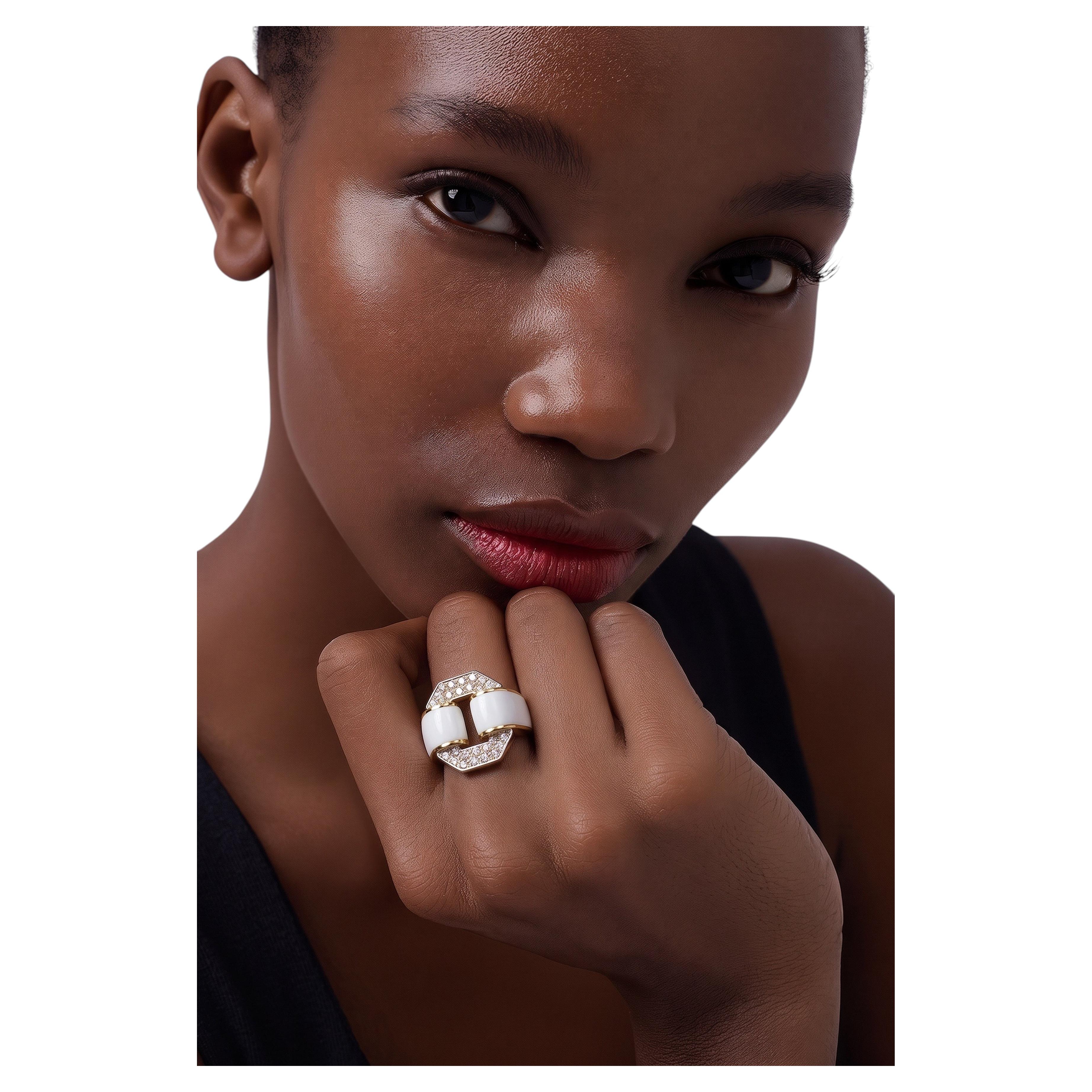 David Webb Enamel, 18K & Platinum Tire Ring signed with a David Webb Certificate For Sale